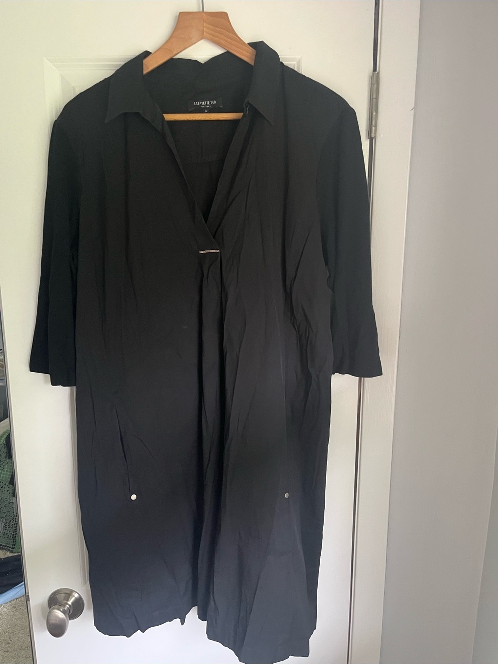 Lafayette 148 New York Black Women's Casual Button-Down Shirt Dress